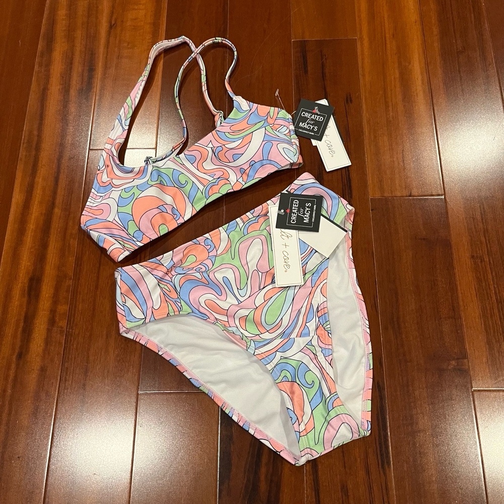 New NWT Salt + Cove Bikini Swim Set Two Piece Swirl Pattern High Waist Size XS